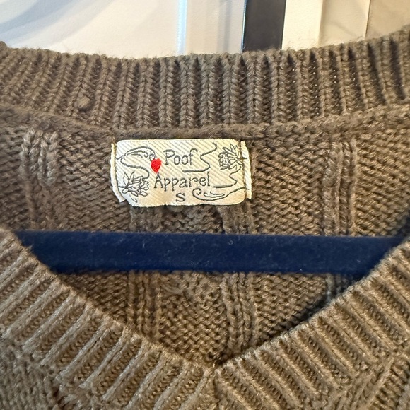 Poof Apparel Olive Cable Knit V-Neck Sweater - Picture 3 of 4